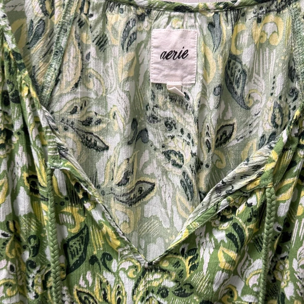 Aerie Green, white, & yellow printed fun dress - Picture 4 of 9